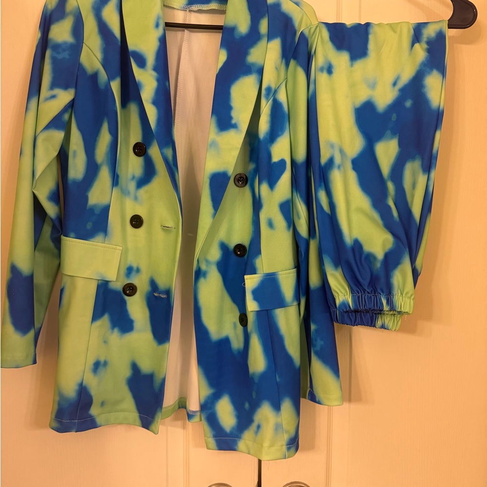 SWANK Royal Blue and Lime Green Tie-Dye Jacket